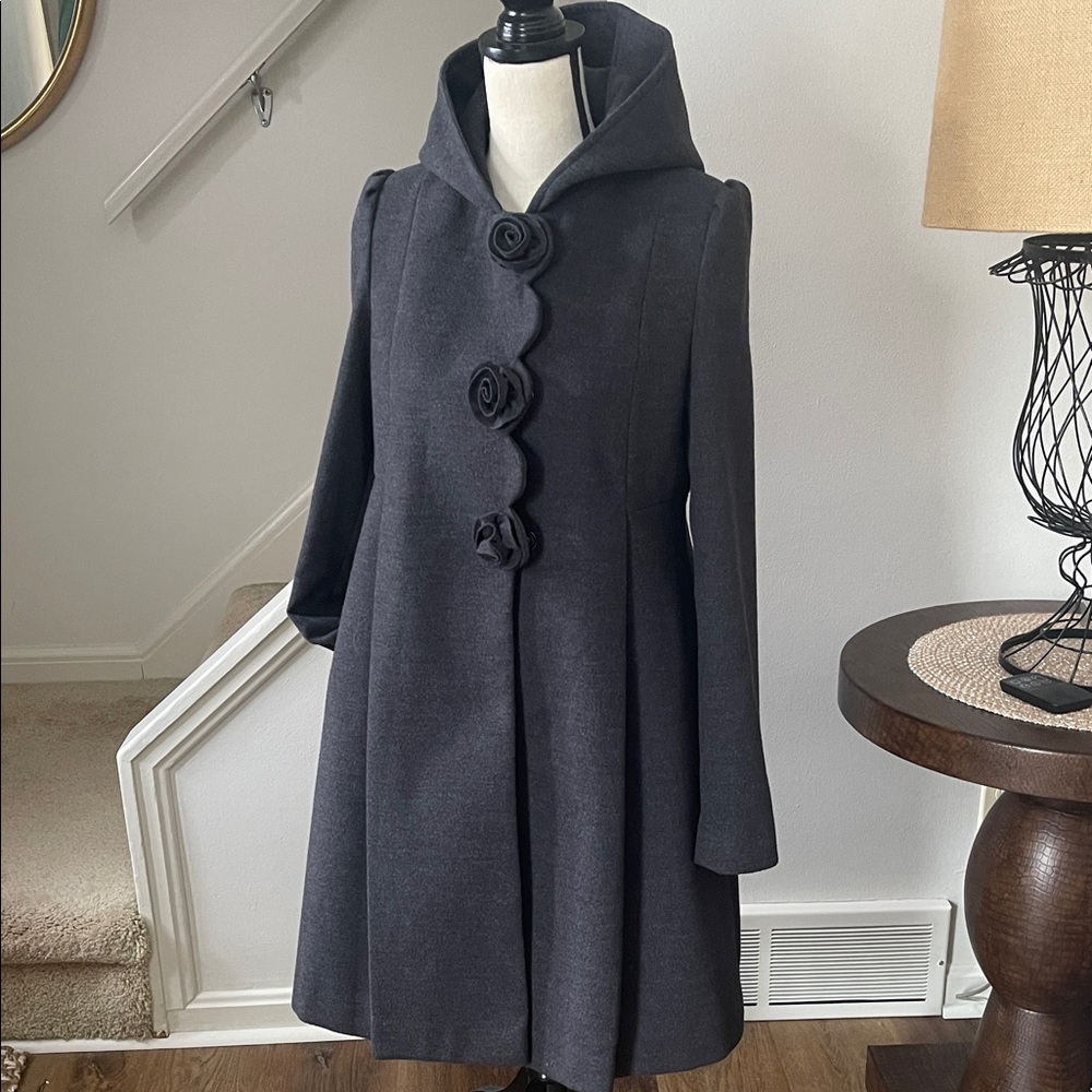 Rothschild Rosette Dark Charcoal Hooded Girls XL Size 16 Dark Gray Dress Coat